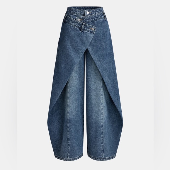 Commense Pants - Commense Cross-Front Wide-Leg Jeans